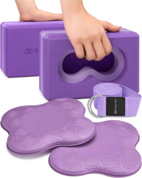 Deep-Zen Yoga Blocks Wrist Support Set - 2 Blocks with Knee Pads and Strap for Pain-Free Practice