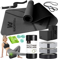KNOWYOGA Yoga Starter Kit 12 in 1 - Complete Set with Mat, Foam Roller, Blocks, and Resistance Bands
